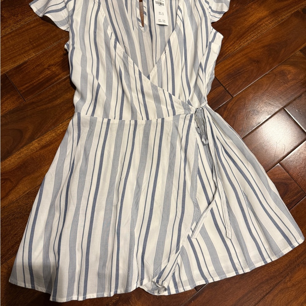 Hollister Blue and White Striped Romper